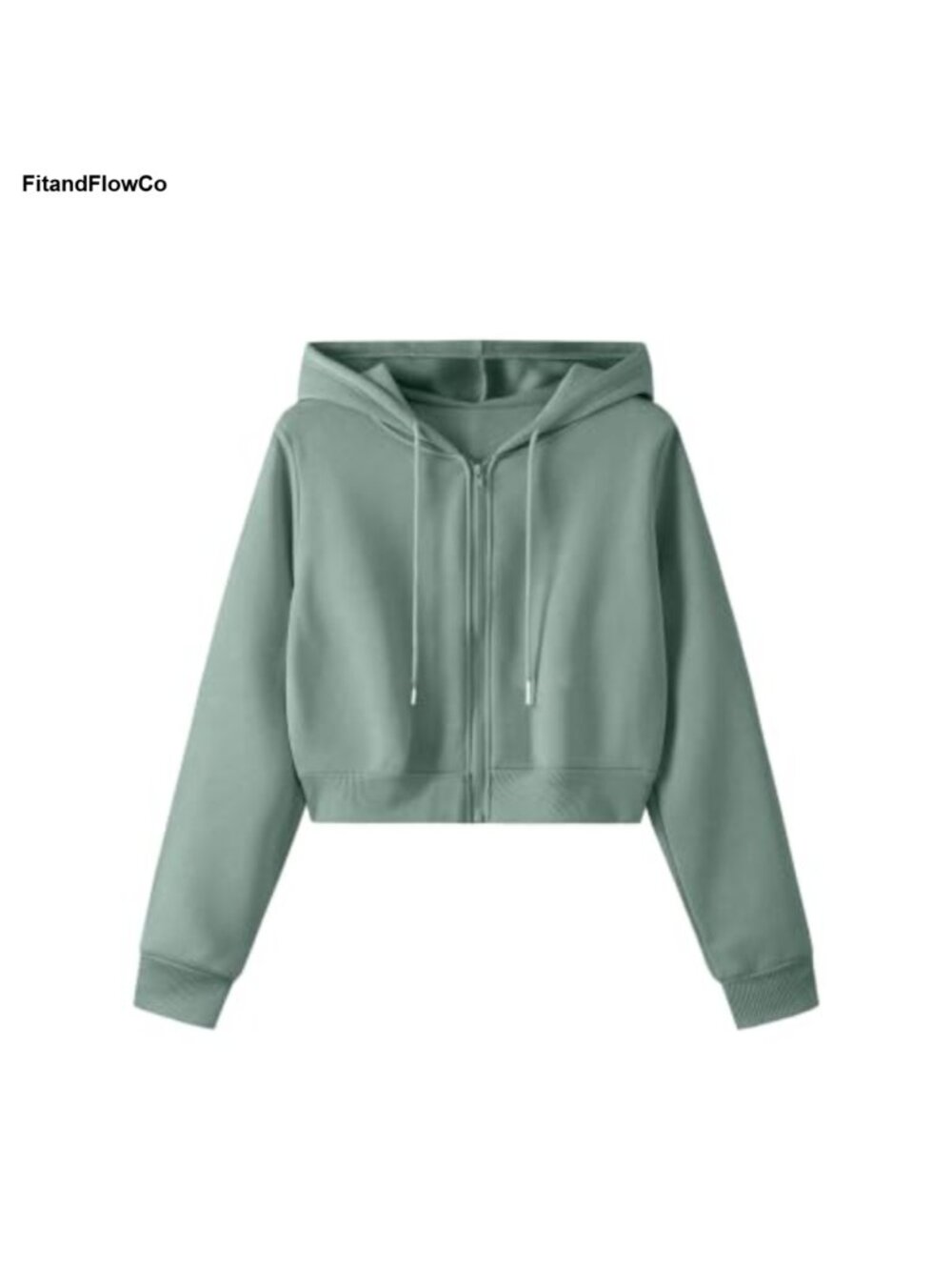 Fleece Cropped Zip Up Hoodie Drawstring Long Sleeve Jacket